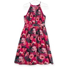 Ann Taylor Floral Dress Womens Size 2 Fit And Flare Pleated Halter Lined Chiffon