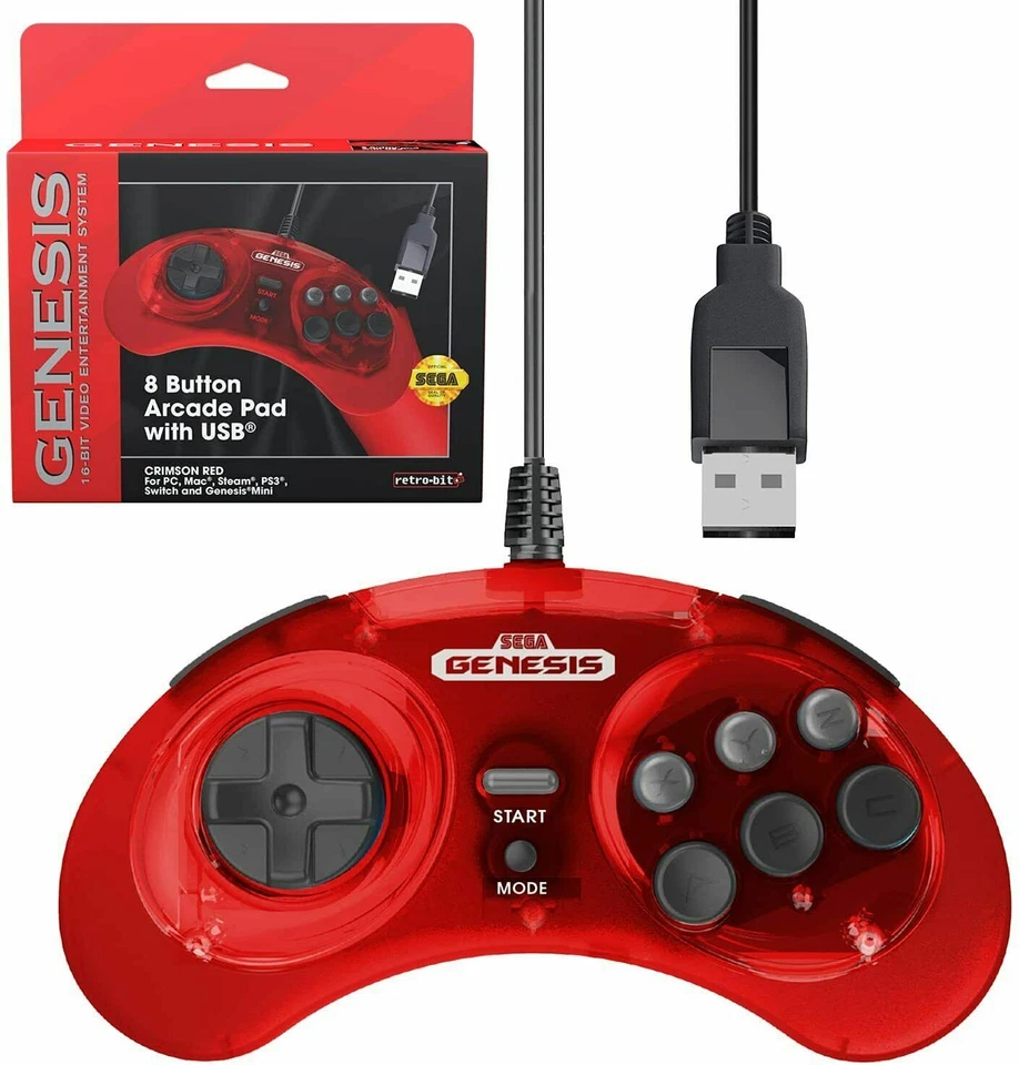Retro-Bit Official Sega Genesis USB Controller 8-Button PC/Mac Raspberry Pi Red - Image 2 of 4