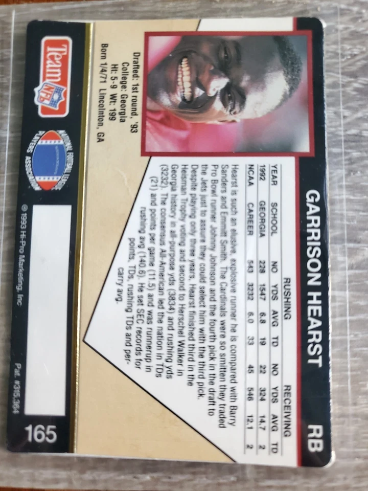 1993 Action Packed Football #165 - Garrison Hearst RC - Arizona Cardinals MINT - Image 2 of 2