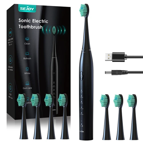 SEJOY Sonic Electric Toothbrush 5 Modes 8 Replacement Brush Heads Rechargeable - Picture 1 of 7