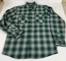 Dixxon Shirt Medium Green Grey "The Bixby 1" Pearl Snaps Plaid Flannel Button Up