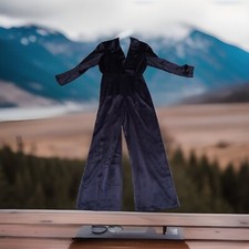 WOMENS VINTAGE LIZ CLAIBORNE NAVY BLUE SILK VELVET JUMPSUIT HOLIDAY PARTY 10
