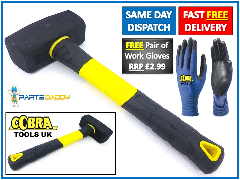 2KG FIBREGLASS CLUB LUMP HAMMER STEEL HEAD FIBREGLASS RUBBER GRIP