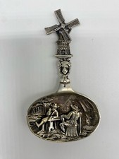 Antico cucchiaio mulino a vento olandese in argento .830 marcato HH .830 con sciabola e chiave