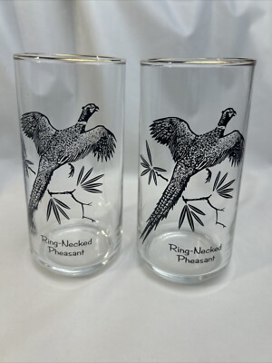 2 VTG MCM ''SPORTSMAN'' Federal Glass Game Birds 12oz Tumblers: Ring Neck Pheasant