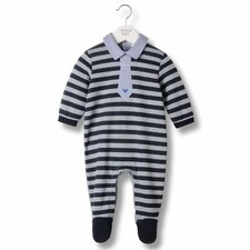 ARMANI Tutina jersey cotone righe blu grigio con cravatta neonato baby 6 mesi