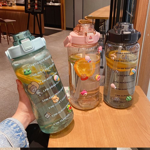 2L Water Cup Fitness Jugs Motivational With Time Marker With Straw Gradient HOT! - Picture 3 of 22