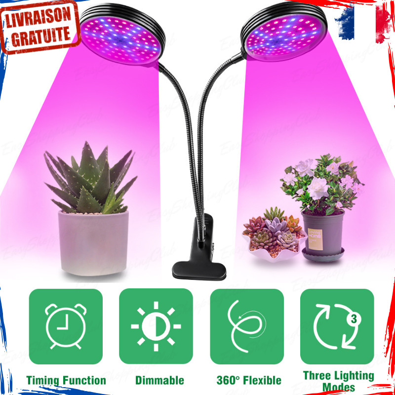 Double lampe horticole LED anti-tigeage à spectre complet avec minuterie pour semis en pot