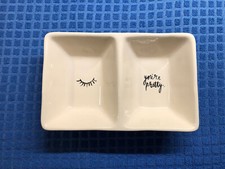 Rae Dunn YOU'RE PRETTY EYELASH Ceramic Vanity Trinket Organizer Divided Tray