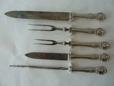 GORHAM ROYAL OAK 5 PIECE CARVING SET, "S" MONOGRAM, PAT. 1904