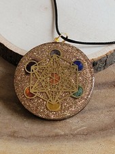 Orgone 7 Chakra Healing Stones 2" Round Pendant W/ 20" Cord Necklace Metatron