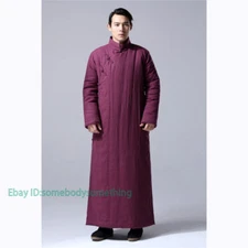Men's Chinese Style Cotton Padded Robe Jacket Full Length Outwear Winter Retro