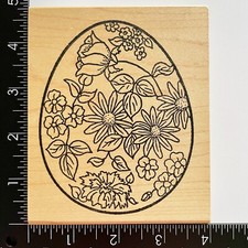 Me  Carrie Lou Decorated Rose Sunflower Flower Oval Egg Rubber Stamp