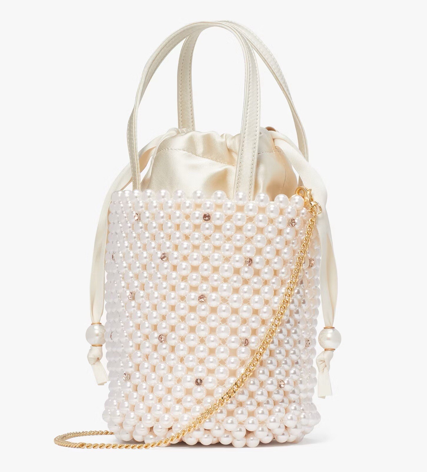 ☂️🍄kate spade Purl Pearl Embellished Small Bucket Bag Iridescent Multi NWT