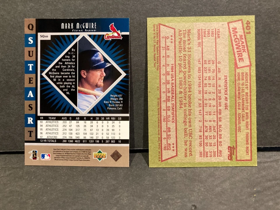 Mark McGwire St L Cardinals LOT- 1998 7" Figure w/COA, 1998 SQ10 1985 Topps 401 - Image 3 of 4