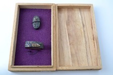 Fuchi Kashira Japanese antique wild boar chrysanthemum design shakudo Edo era