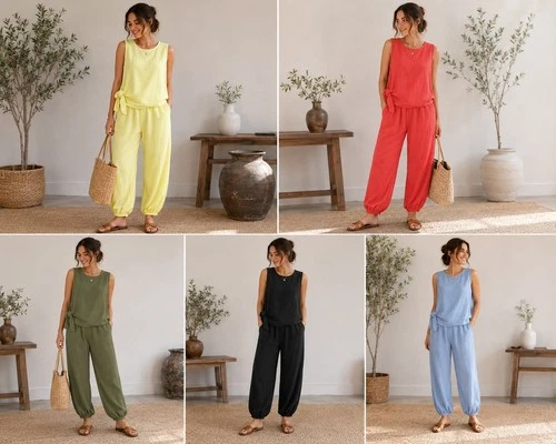 Womens 2 Piece Lounge Set Sleeveless Top Elastic Jogger Pants Casual Outfit