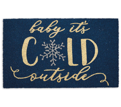 Winter Holiday Coir Doormat ''Cold Outside'' Non-Slip Entry Mat 18''x30''