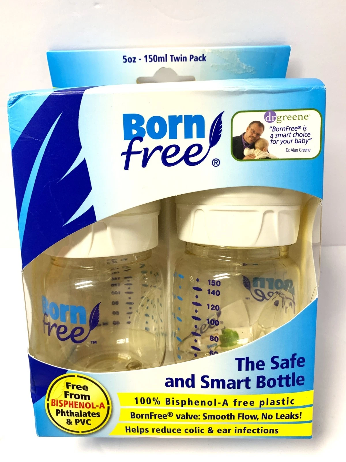 Born Free The Safe and Smart Bottle Vented 5oz 0+ Months Reduces Colic Twin Pack