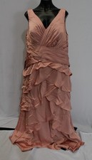 Azazie Women's Viola A-Line Pleated Tiered Satin Dress CL8 Rosette Size US:A18