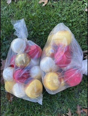 Vintage Satin String Christmas Ornament Lot, Red, Gold, & White