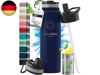 Trinkflasche Edelstahl ACTIVE FLASK + Strohhalm (3 Deckel) BPA-frei,