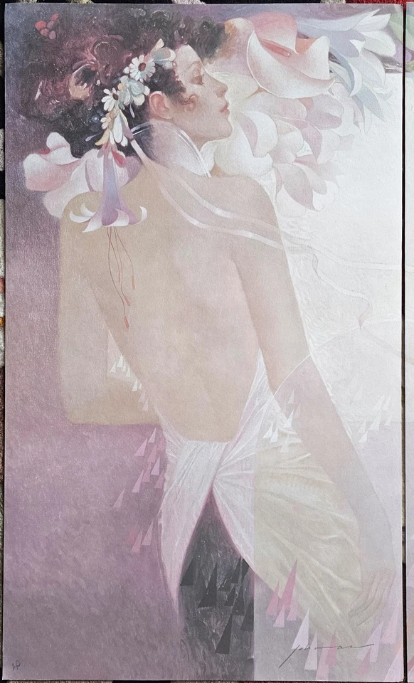 Felix Mas La Ventana HAND SIGNED Lithograph floral woman diptych art nouveau - Image 3 of 4