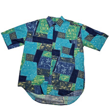 Vintage Gottex L Hawaiian Shirt Tropical Blue Green Yellow Abstract Floral Aloha