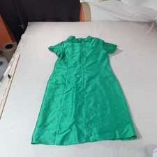 Mod Dress Womens Medium Green Satin High Neck Short Sleeve Knee Length Shift