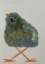ACEO Original Painting, Bird Impressionism Oil Art, Emmer Plaxe, Animal Abstract