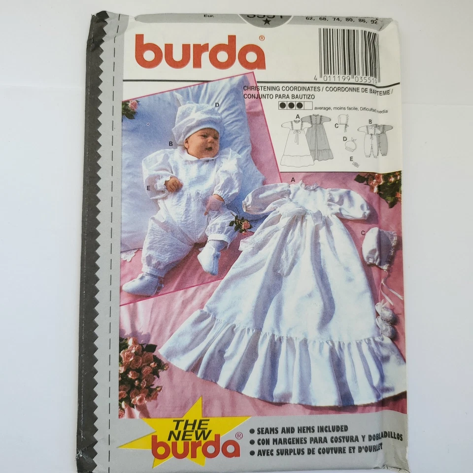 90s Burda Pattern 3551 Infant Christening Coordinates One Piece Gown - Image 2 of 3