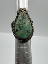 Vintage Green Stone Ring Southwest Mexican Silver Style Sz 6.75 C20