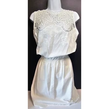 Max Studio Cotton Lace Detail Sleeveless Dress SZ M Elastic Waist Lined Skirt