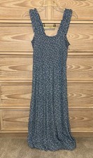 Aerie Blue Floral Smocked Tiered Midi Dress Ruffle Strap Ditsy Print Size Small