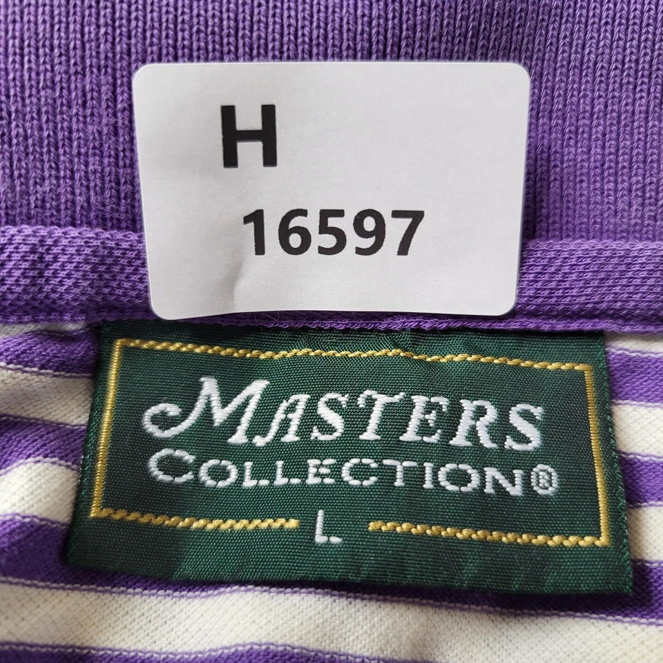 Polo de golf vintage Masters Collection para hombre L púrpura bordado a rayas años 90 Foto 2 de 4