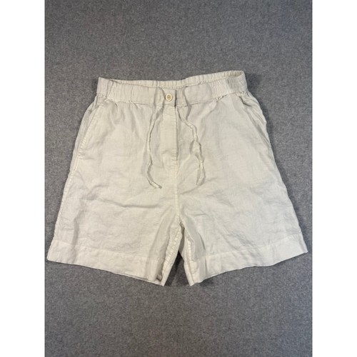 COS Women's Medium White Linen Blend Elastic Waist Drawstring Shorts