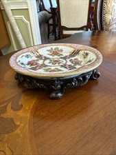 Old English JUWC 1897 Porcelain Enameled Soap Dish W/ Solid Brass Stand -6” Oval