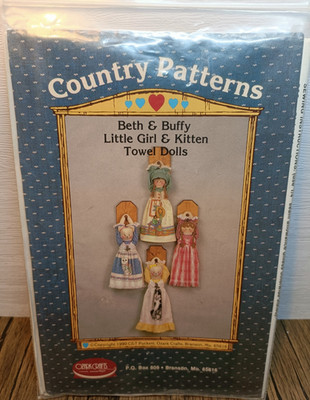 Beth & Buffy kleines Mädchen & Kätzchen Handtuch Puppen Ozark Handwerk Land Muster (B12)