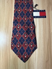 Vtg Tommy Hilfiger Skier Print Italian Silk Tie Argyle Winter Made In USA NWT