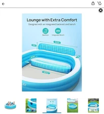 Evajoy Inflatable Swimming Pool 491 Gallons 88"x 85"x30" Family Size With Seat