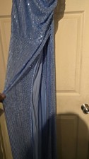 Blue Sequin Sleeveless Long Gown Boat Neck Formal Party Dress