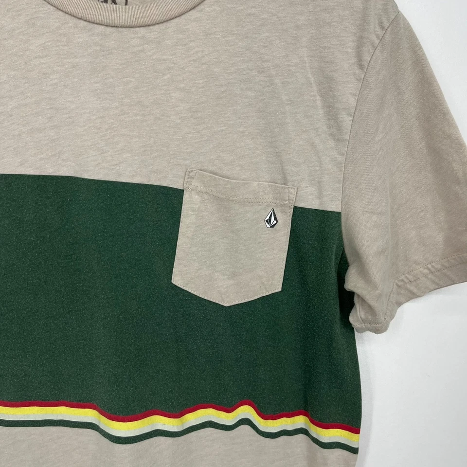 Volcom Pocket T-Shirt Men's Size M Gray Modern Fit Stone Logo Striped - Image 4 of 4