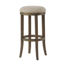 Natick Bar Height Stool, Brown Linen-Like Fabric, Solid Rubberwood Frame with...