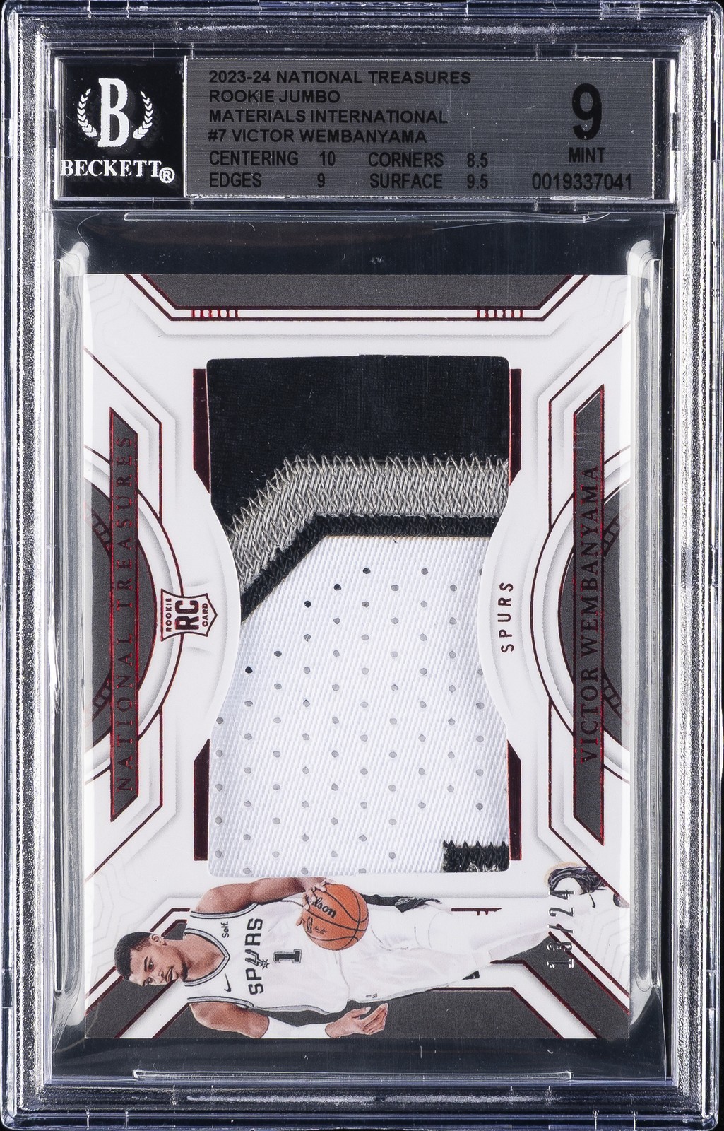 2023-24 NATIONAL TREASURES ROOKIE JUMBO MATERIALS #7 VICTOR WEMBANYAMA BGS 9 view 1
