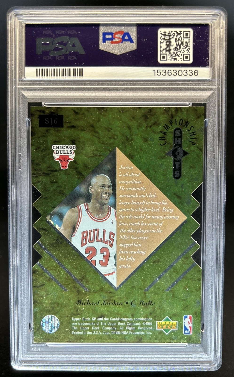 1995-96 SP Championship Michael Jordan Shots Gold #S16 Bulls PSA 7 view 2