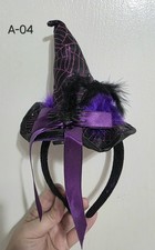 Deluxe Witch Headband Black Purple Feathers Ribbon Halloween Costume Accessory