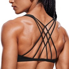 Women  s Strappy Sports Bra Padded Wireless Yoga Gym Workout Criss Cross Back ...