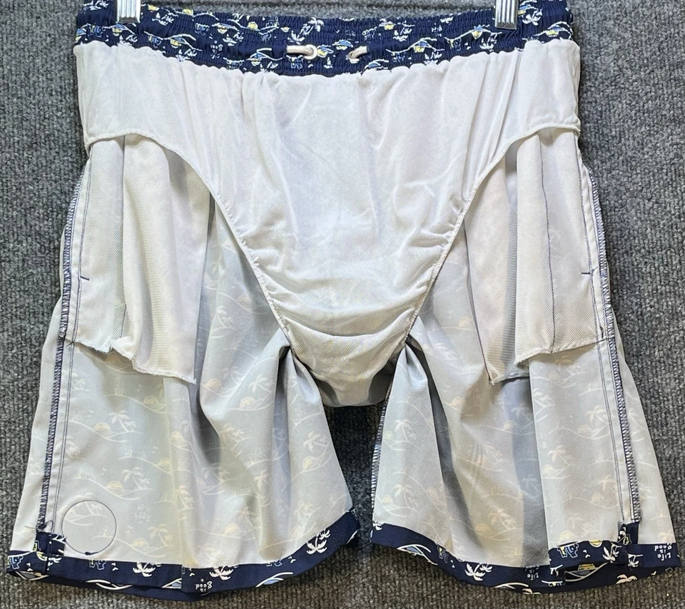 Life is Good Swim Trunks Men’s Large Navy Palm Tree Print Lined Board Shorts Foto 4 de 4