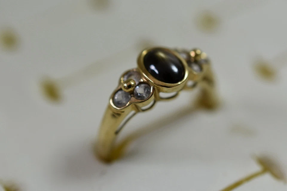 Anillo Gemas Tv Oro Amarillo 9ct Estrella Negra y Zafiro Blanco Talla N Foto 3 de 4