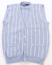 Rare Vintage POLO RALPH LAUREN Striped Button Knit Sweater Vest 90s Light Blue L